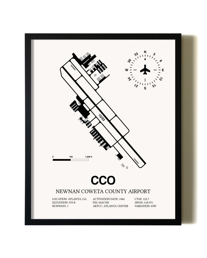 Framed Newnan Coweta County Airport wall art poster in black frame