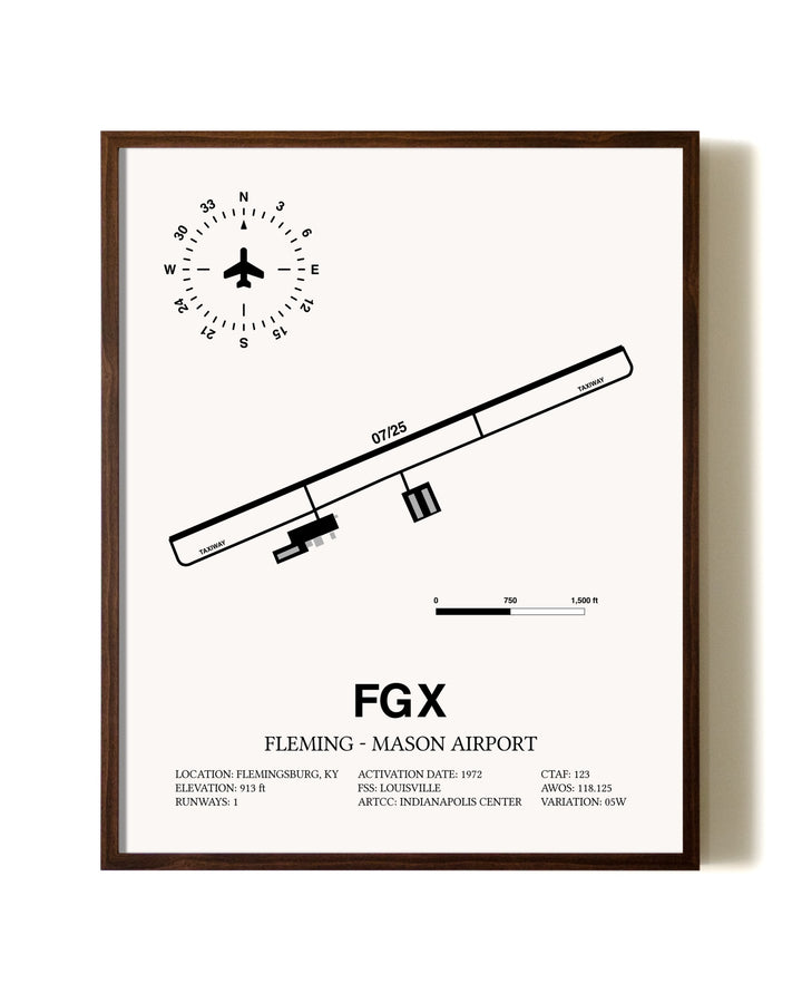 Fleming-Mason Airport aviation print in walnut frame