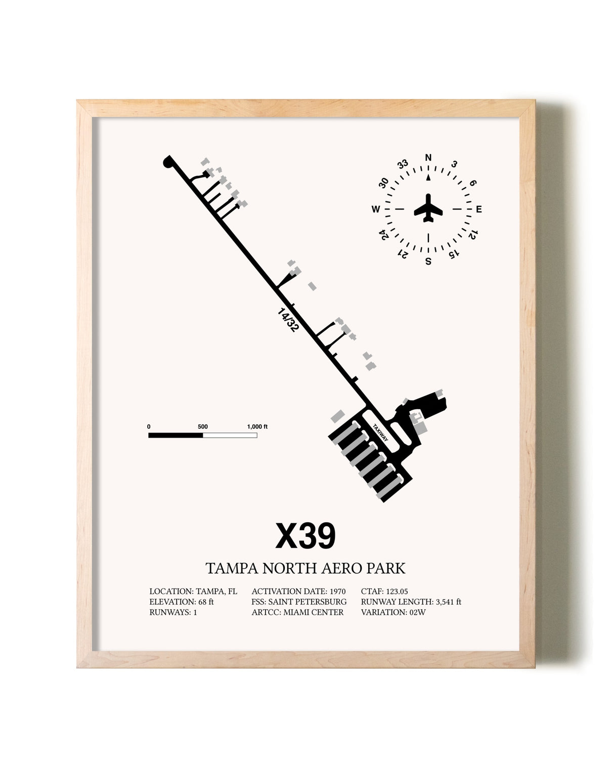 Tampa North Aero Park framed wall art in white frame