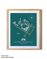 John F. Kennedy International Airport airport map poster in oak frame with mat