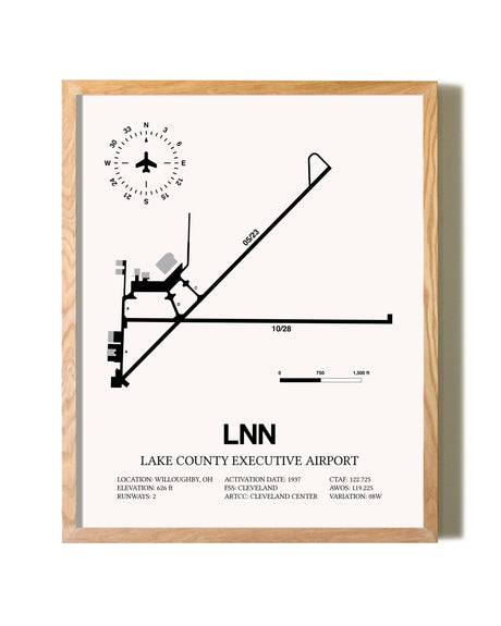 Lake County Executive Airport framed print in natural wood frame