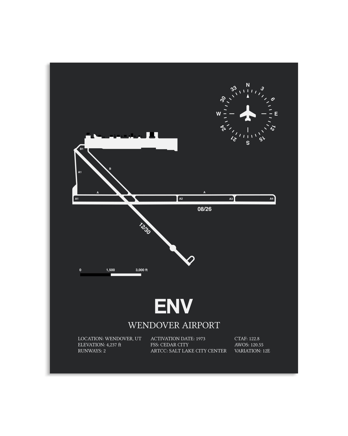 Gray Framed Wendover Airport layout wall art poster