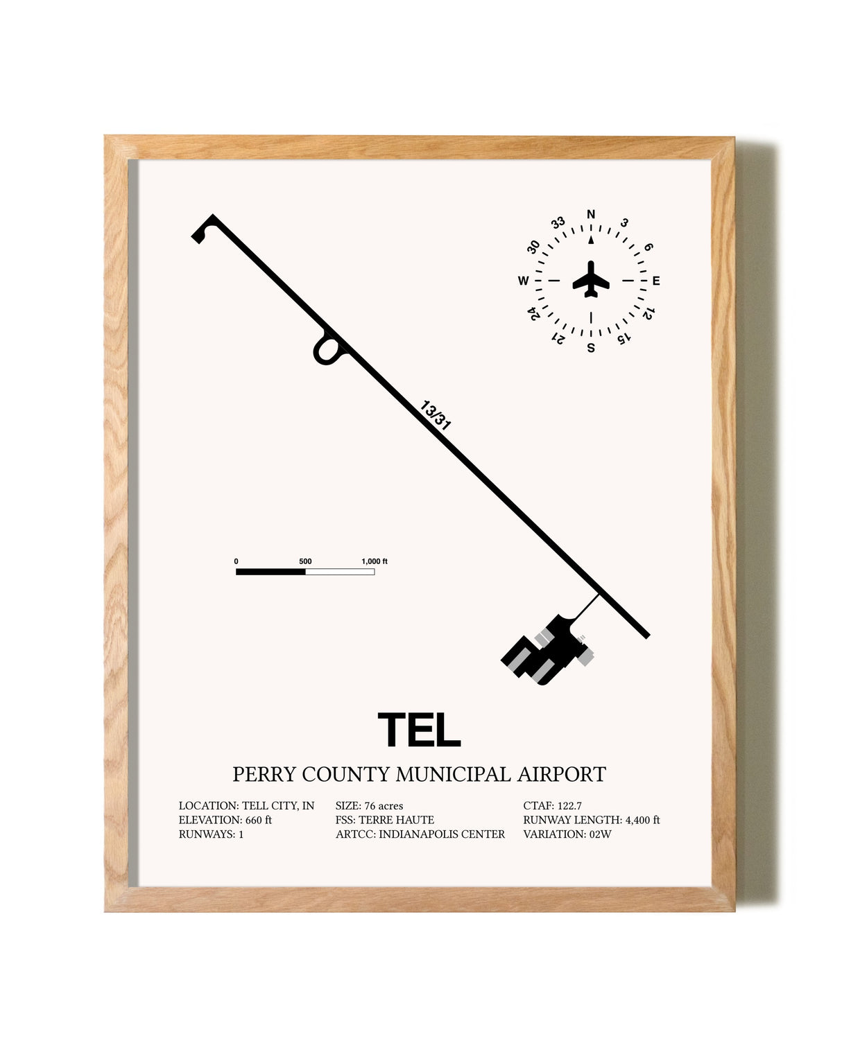 Perry County Municipal Airport framed print in natural wood frame