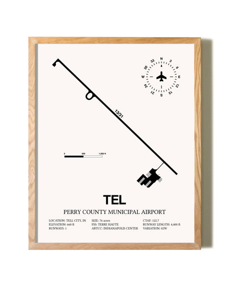 Perry County Municipal Airport framed print in natural wood frame
