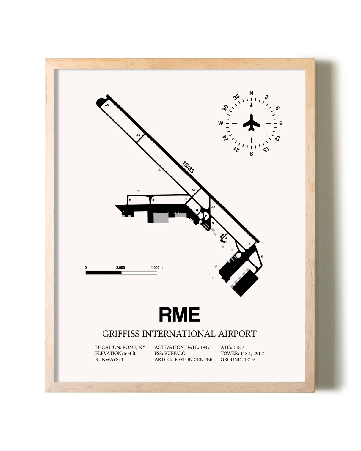 Griffiss International Airport framed wall art in white frame