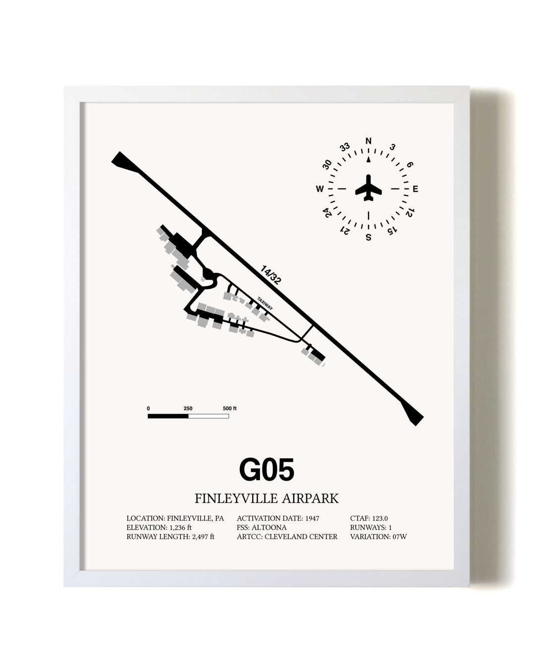 Finleyville Airpark airport map poster in oak frame
