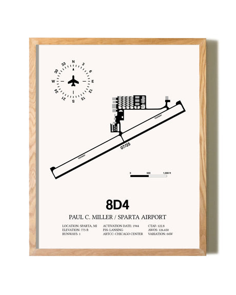 Paul C Miller/Sparta Airport framed print in natural wood frame