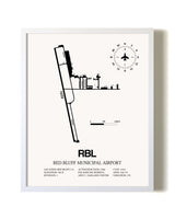 Red Bluff Municipal Airport airport map poster in oak frame