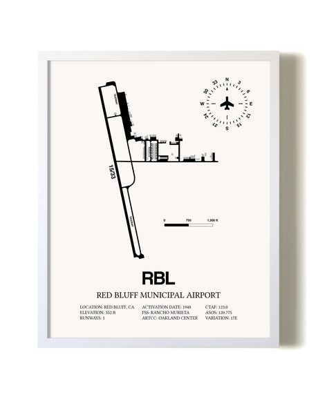 Red Bluff Municipal Airport airport map poster in oak frame