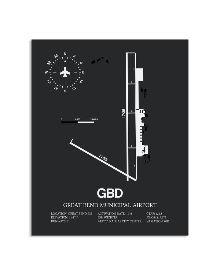 Gray Framed Great Bend Municipal Airport layout wall art poster