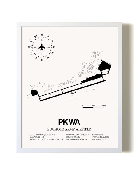 Bucholz Army Airfield airport map poster in oak frame