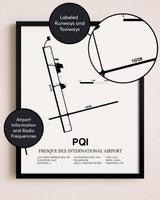 Framed Presque Isle International Airport layout wall art poster
