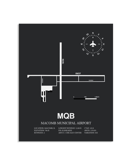 Gray Framed Macomb Municipal Airport layout wall art poster