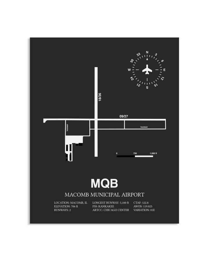 Gray Framed Macomb Municipal Airport layout wall art poster