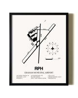 Framed Graham Municipal Airport wall art poster in black frame