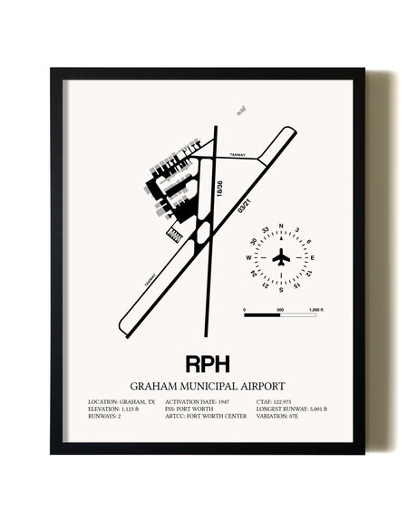 Framed Graham Municipal Airport wall art poster in black frame