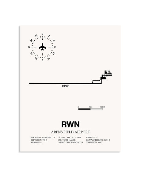 Gray Arens Field Airport framed poster displayed in an airplane hangar