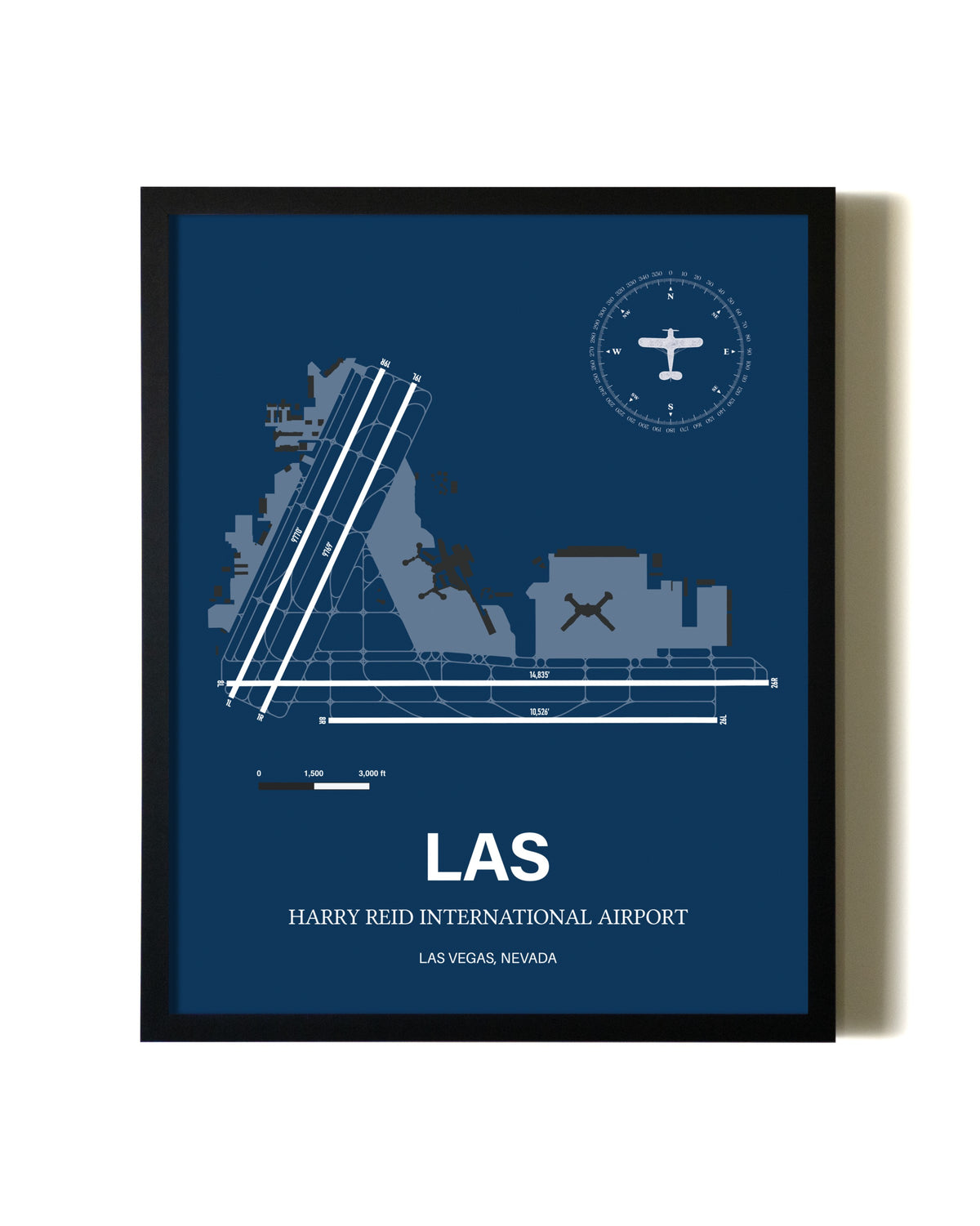 Framed Harry Reid International Airport wall art poster in black frame