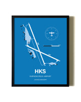 Sky Blue Hawkins Field Airport aviation wall décor in black wood frame
