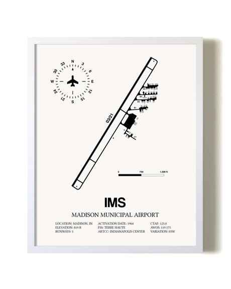 Madison Municipal Airport airport map poster in oak frame