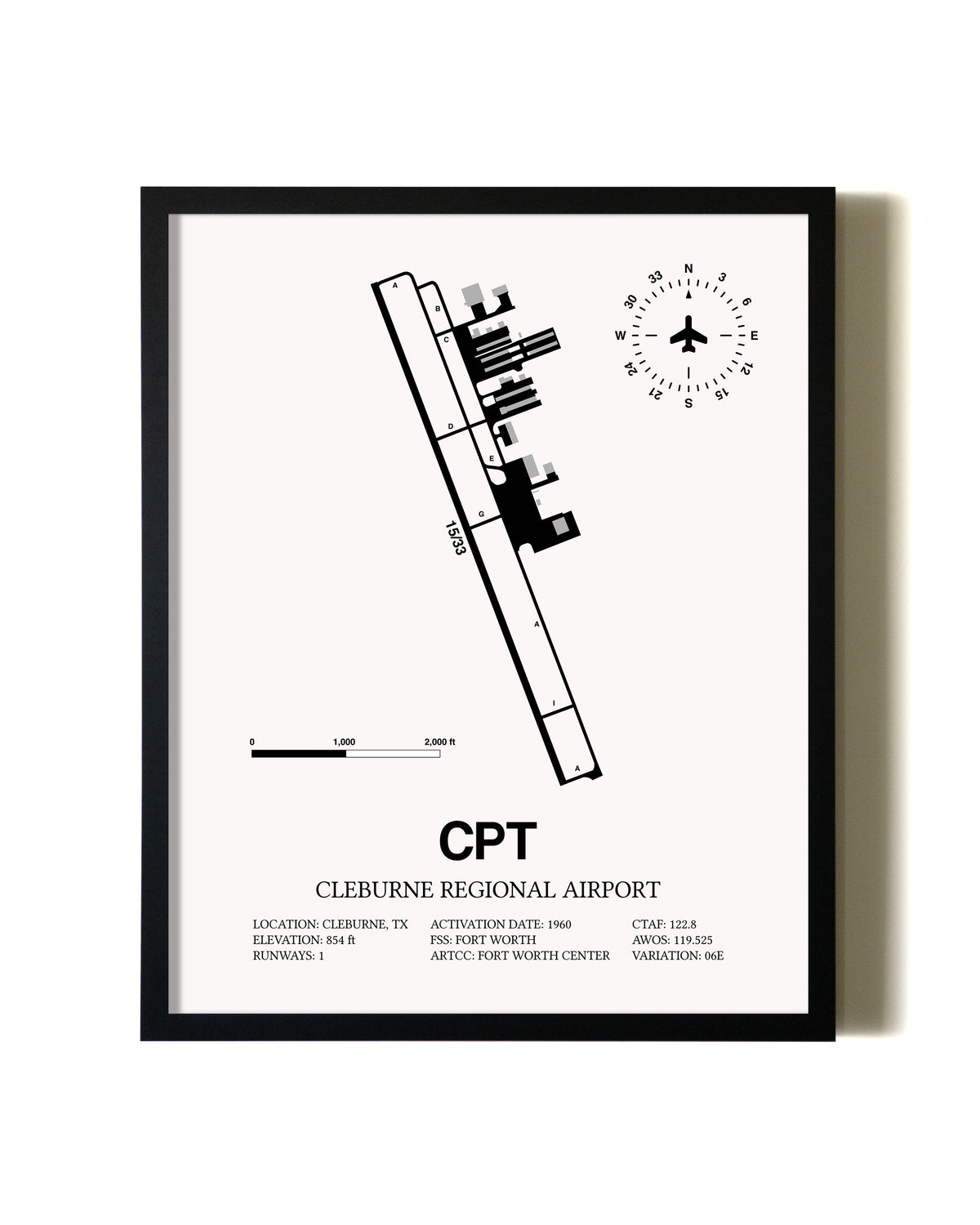 CPT Airport Map, Cleburne Regional Airport Print