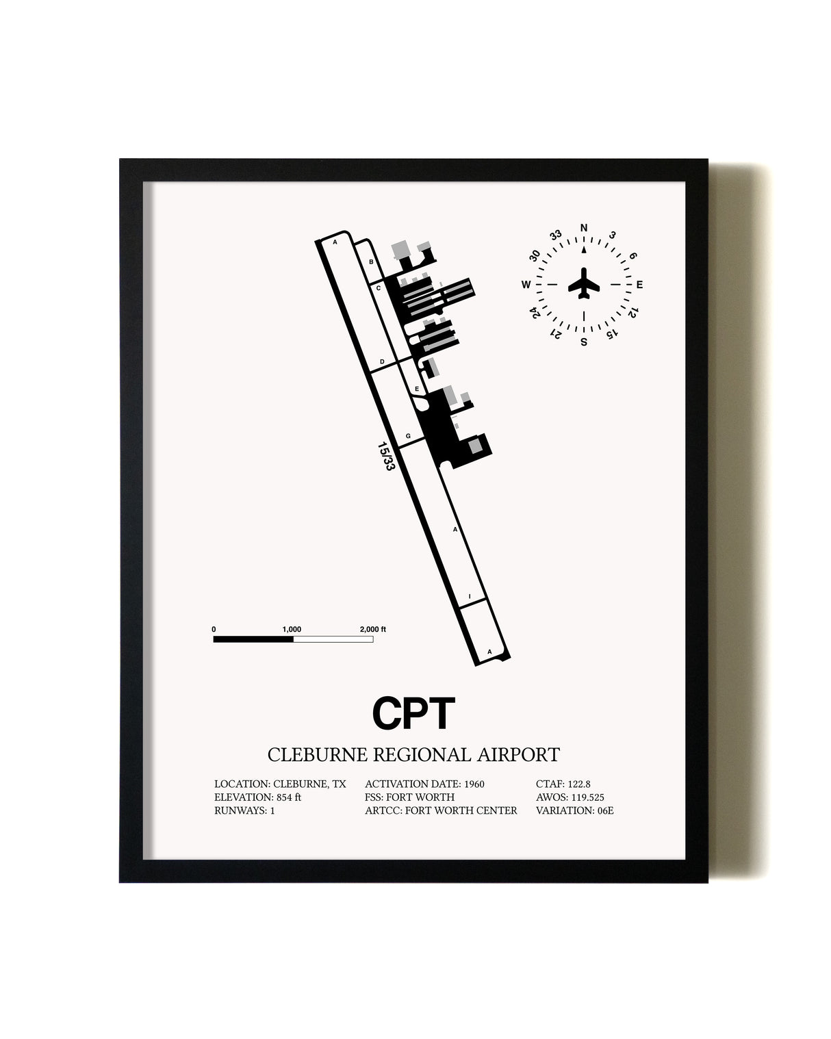 CPT Airport Map, Cleburne Regional Airport Print