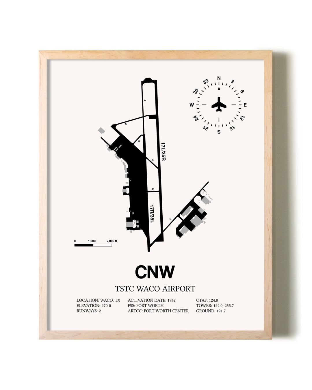 TSTC Waco Airport framed wall art in white frame