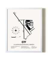 Gladewater Municipal Airport airport map poster in oak frame