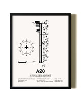 Framed Sun Valley Airport wall art poster in black frame
