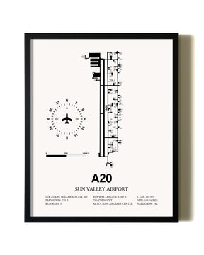 Framed Sun Valley Airport wall art poster in black frame