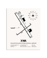 Gray Williston Basin International Airport framed poster displayed in an airplane hangar