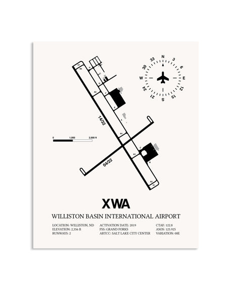 Gray Williston Basin International Airport framed poster displayed in an airplane hangar