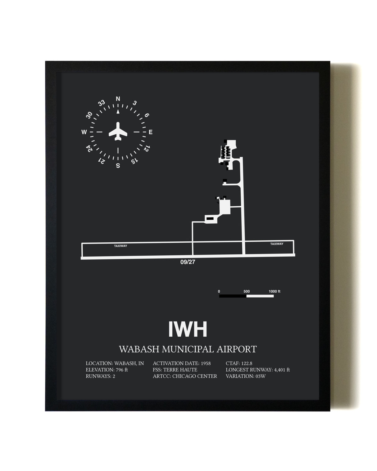 Unframed Wabash Municipal Airport map print poster