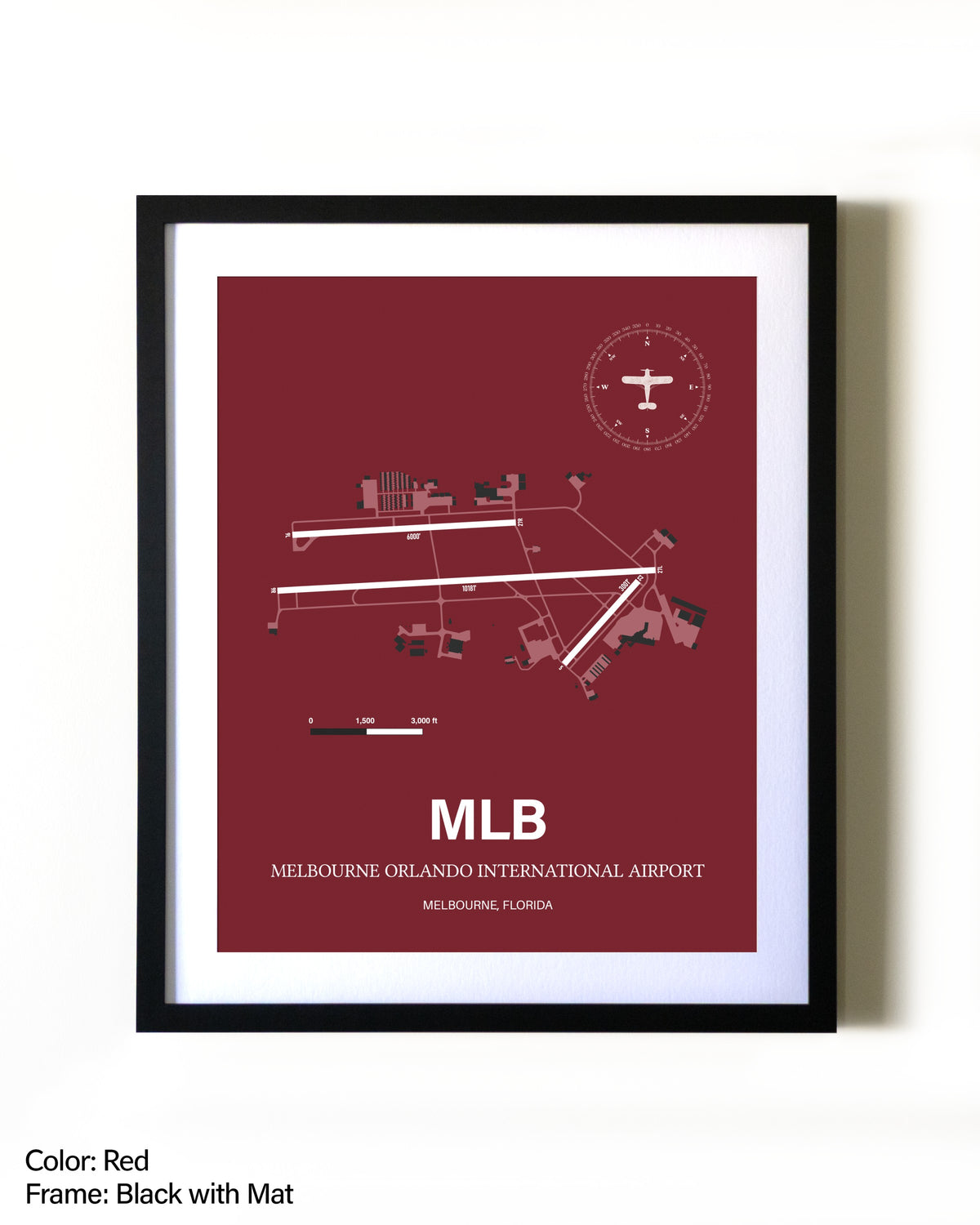 Melbourne Orlando International Airport aviation wall décor in black wood frame