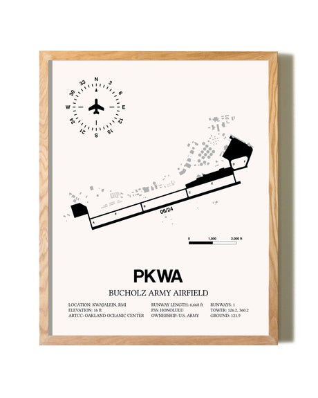 Bucholz Army Airfield framed print in natural wood frame