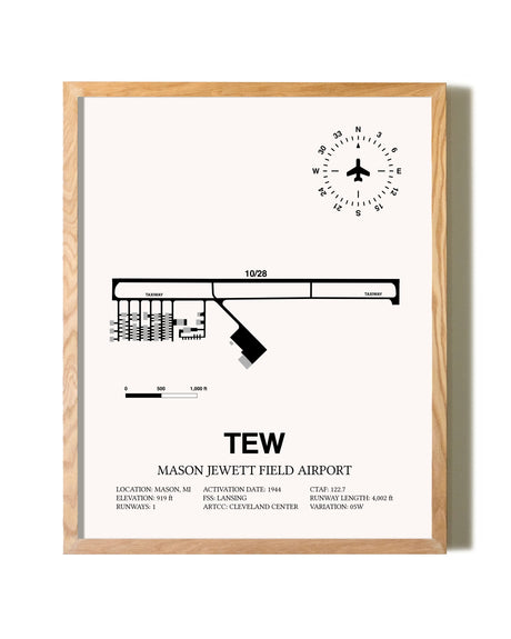 Mason Jewett Field Airport framed print in natural wood frame