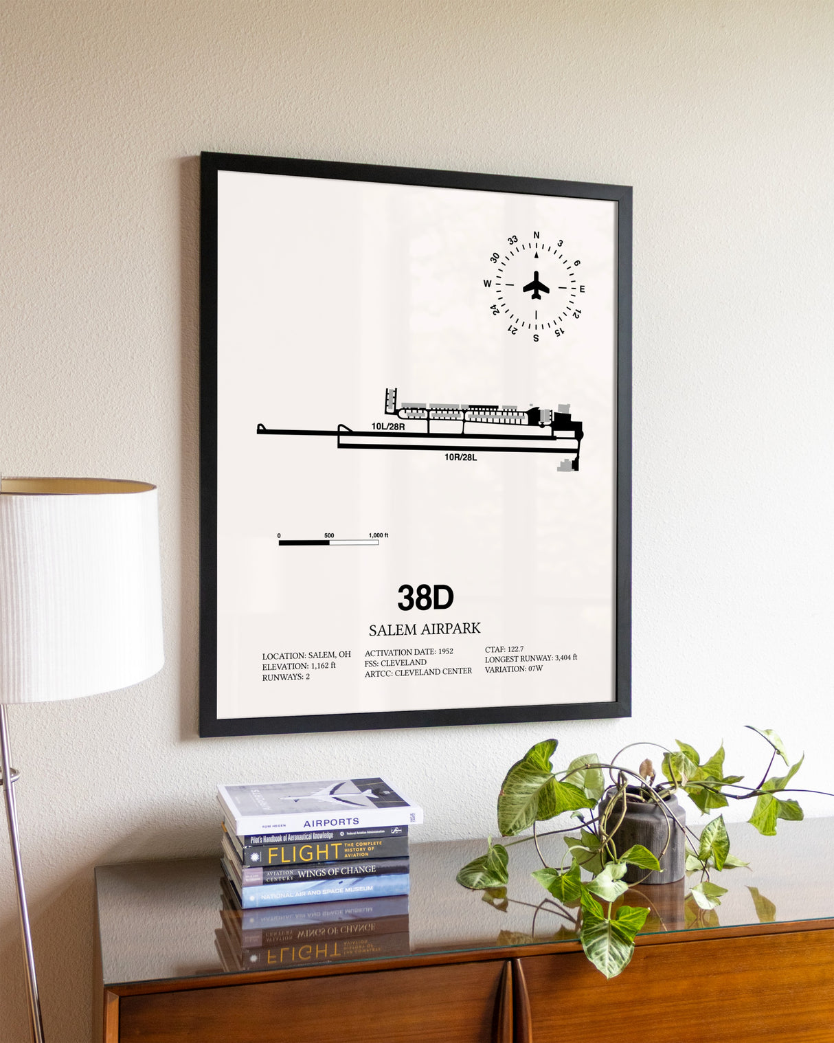 Salem Airpark aviation wall décor in black wood frame