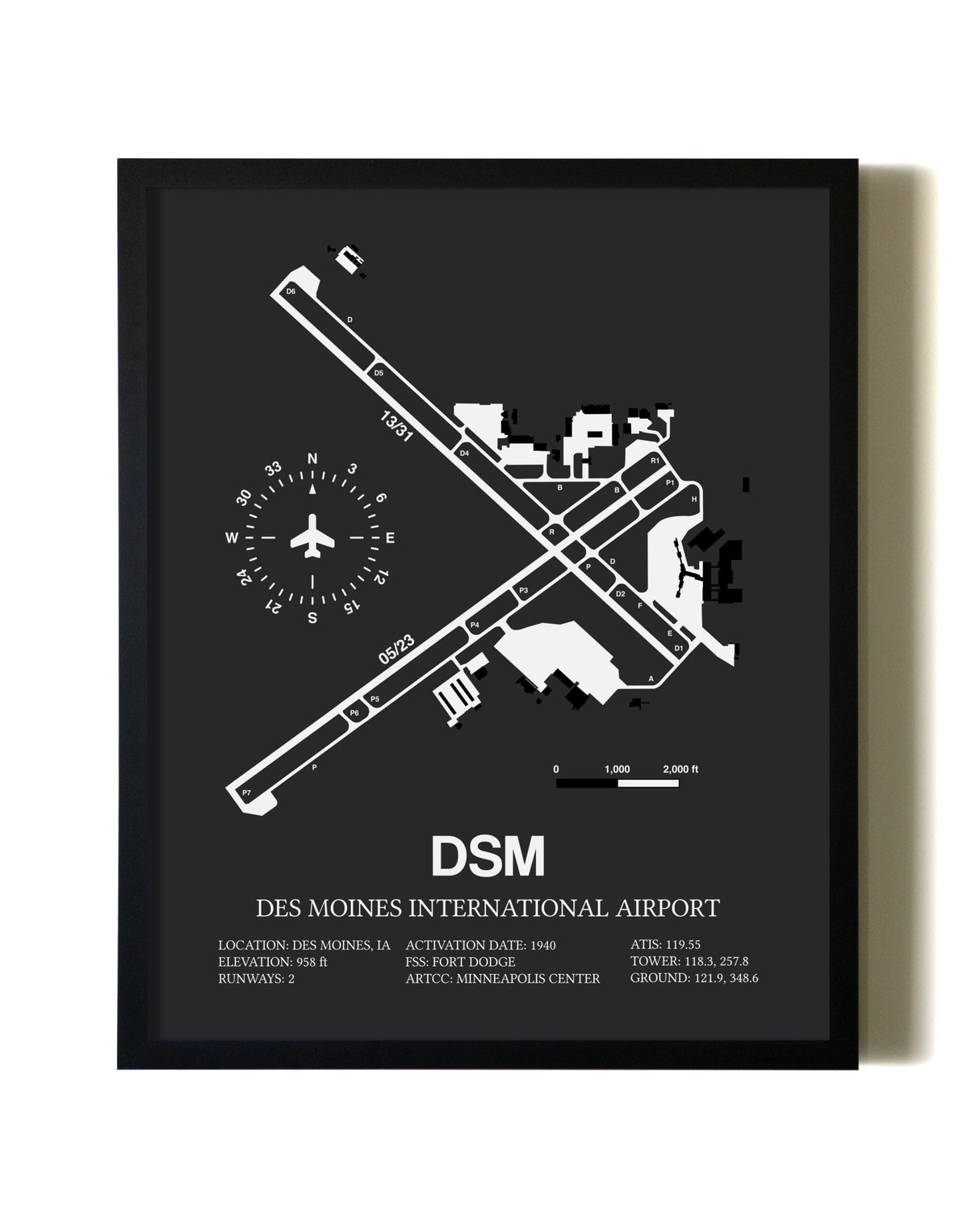 Unframed Des Moines International Airport map print poster