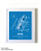 Detroit Metro Wayne County Airport framed wall art in white frame with mat