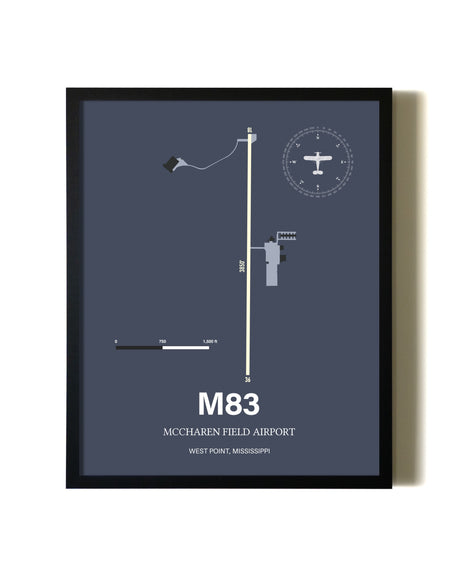 Blue and Cream Framed McCharen Field Airport layout wall art poster