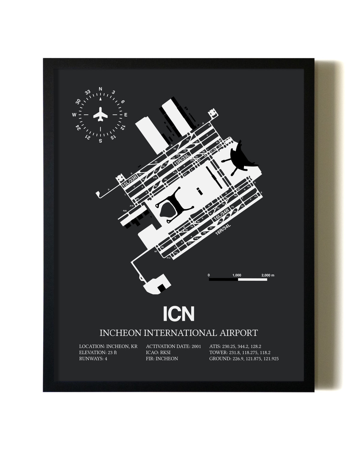 Unframed Incheon International Airport map print poster