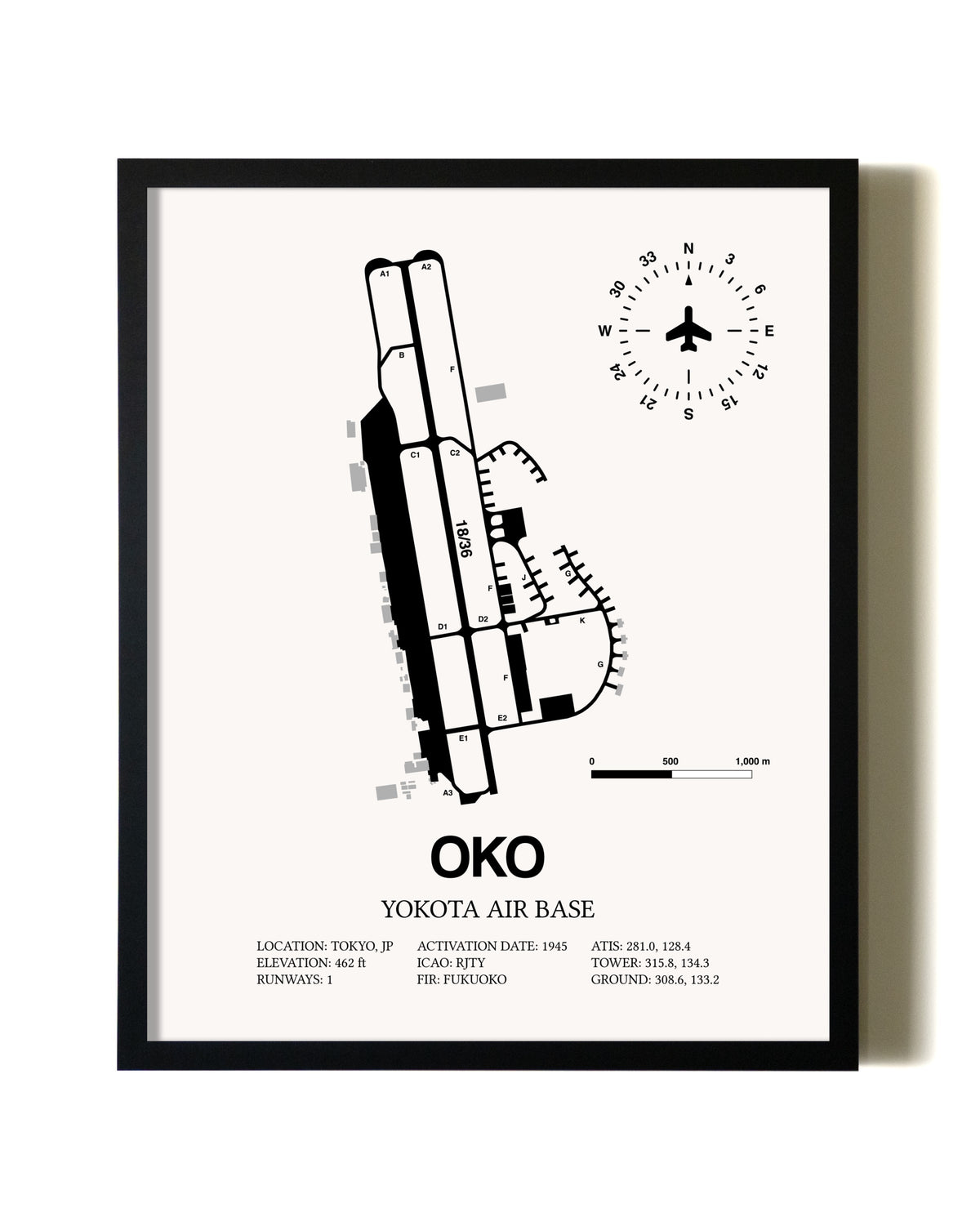 Framed Yokota Air Base wall art poster in black frame
