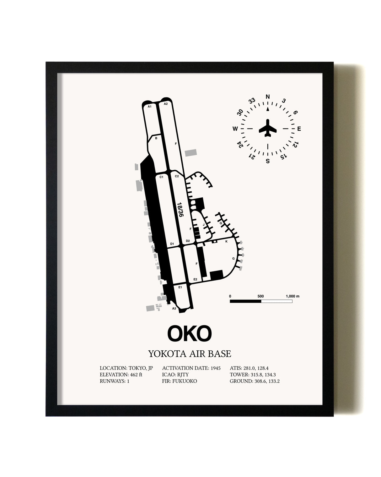 Framed Yokota Air Base wall art poster in black frame