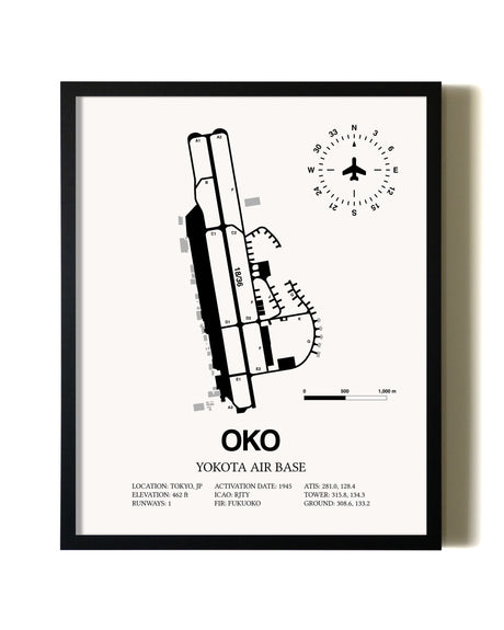 Framed Yokota Air Base wall art poster in black frame