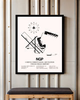 Corpus Christi Naval Air Station (Truax Field) Airport framed poster displayed in an airplane hangar