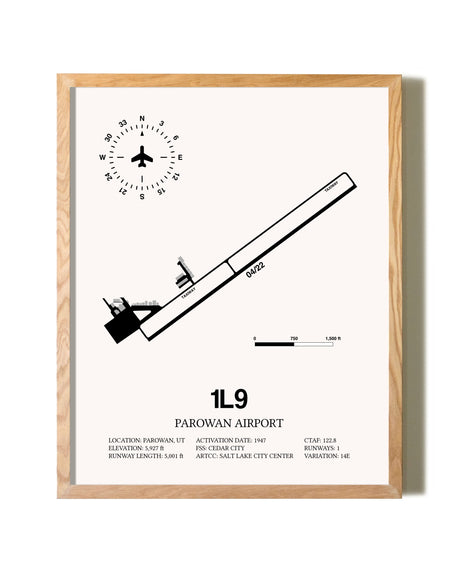 Parowan Airport framed print in natural wood frame