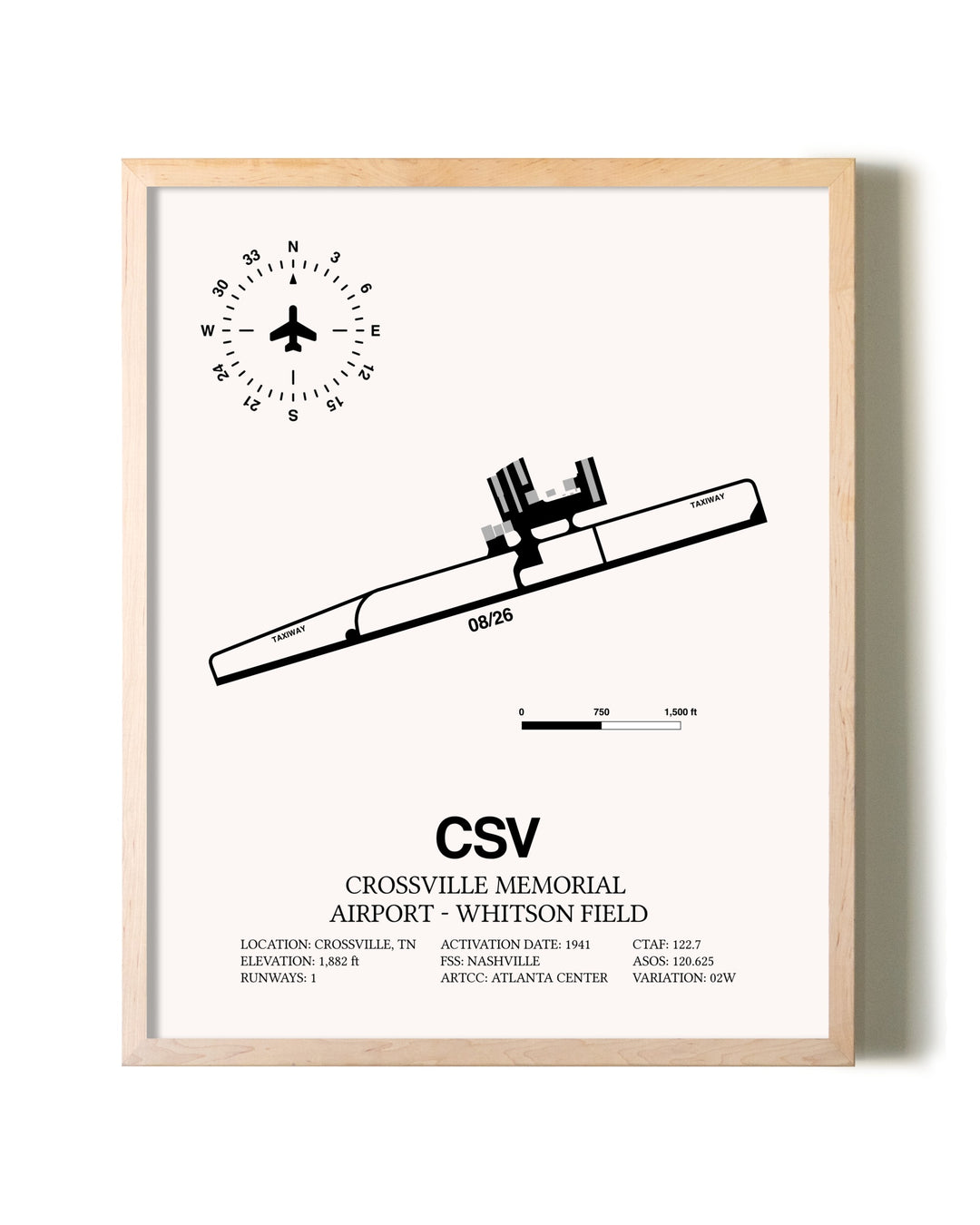 Crossville Memorial Airport-Whitson Field framed wall art in white frame