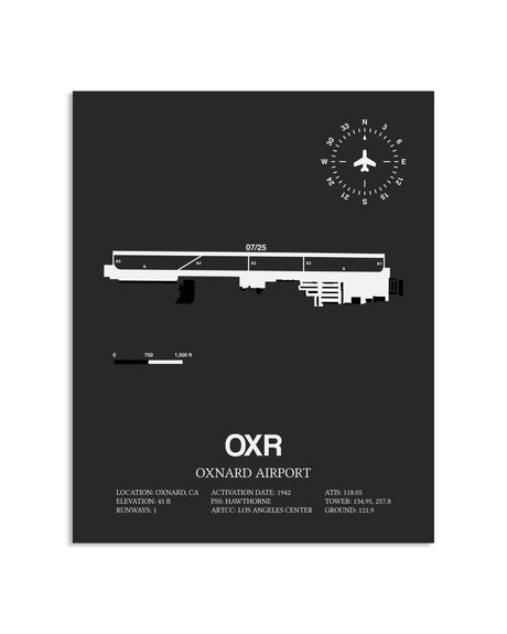 Gray Framed Oxnard Airport layout wall art poster