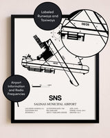 Framed Salinas Municipal Airport layout wall art poster