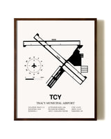 Tracy Municipal Airport aviation print in walnut frame
